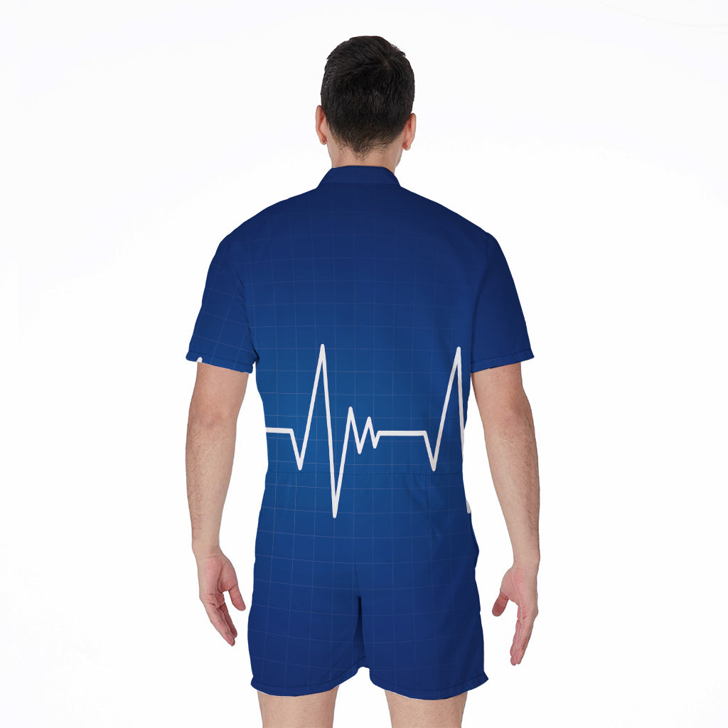 Heartbeat Cardiogram Print Men's Rompers