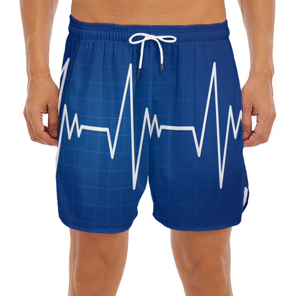 Heartbeat Cardiogram Print Men's Split Running Shorts