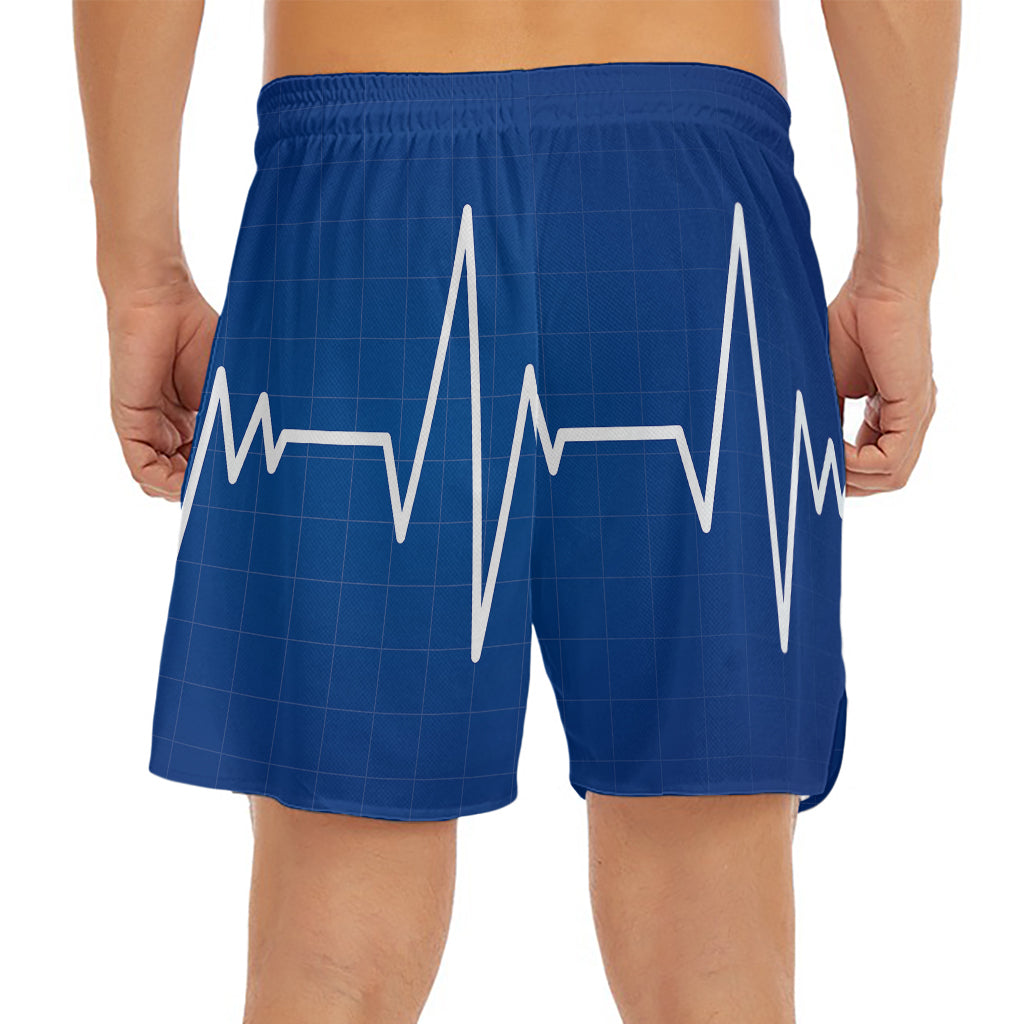 Heartbeat Cardiogram Print Men's Split Running Shorts