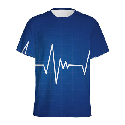 Heartbeat Cardiogram Print Men's Sports T-Shirt