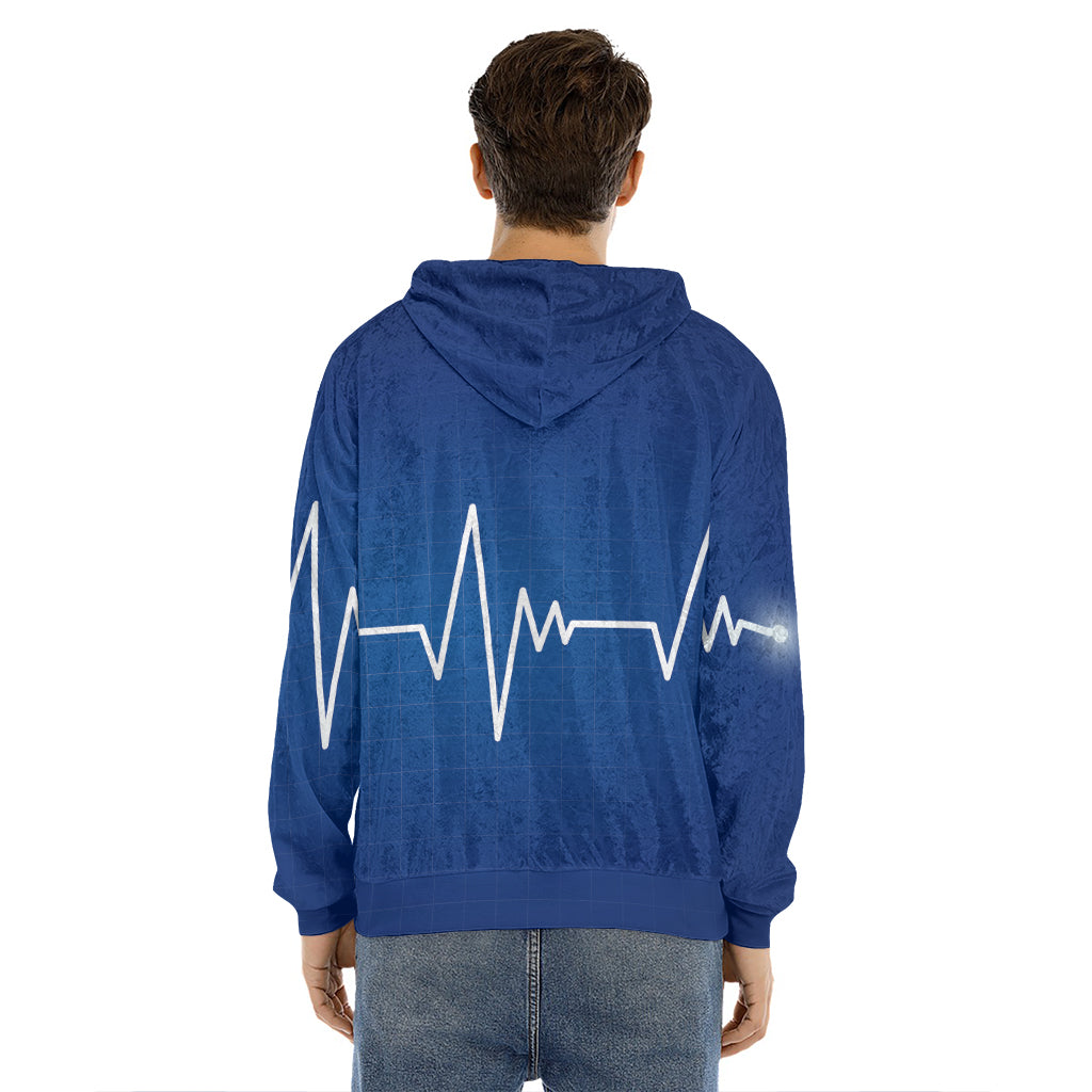 Heartbeat Cardiogram Print Men's Velvet Pullover Hoodie