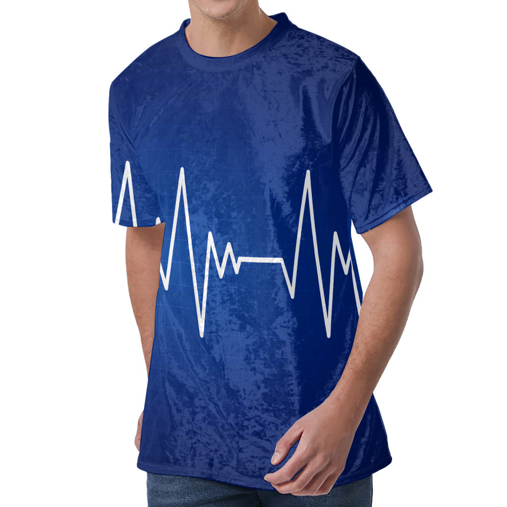 Heartbeat Cardiogram Print Men's Velvet T-Shirt