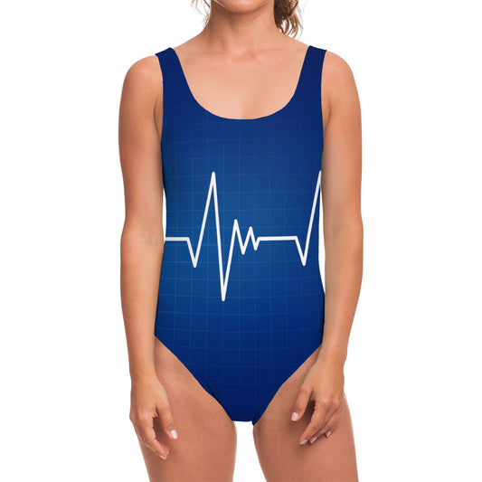 Heartbeat Cardiogram Print One Piece Swimsuit