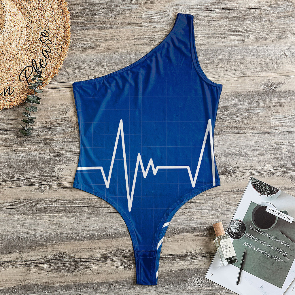 Heartbeat Cardiogram Print One Shoulder Bodysuit