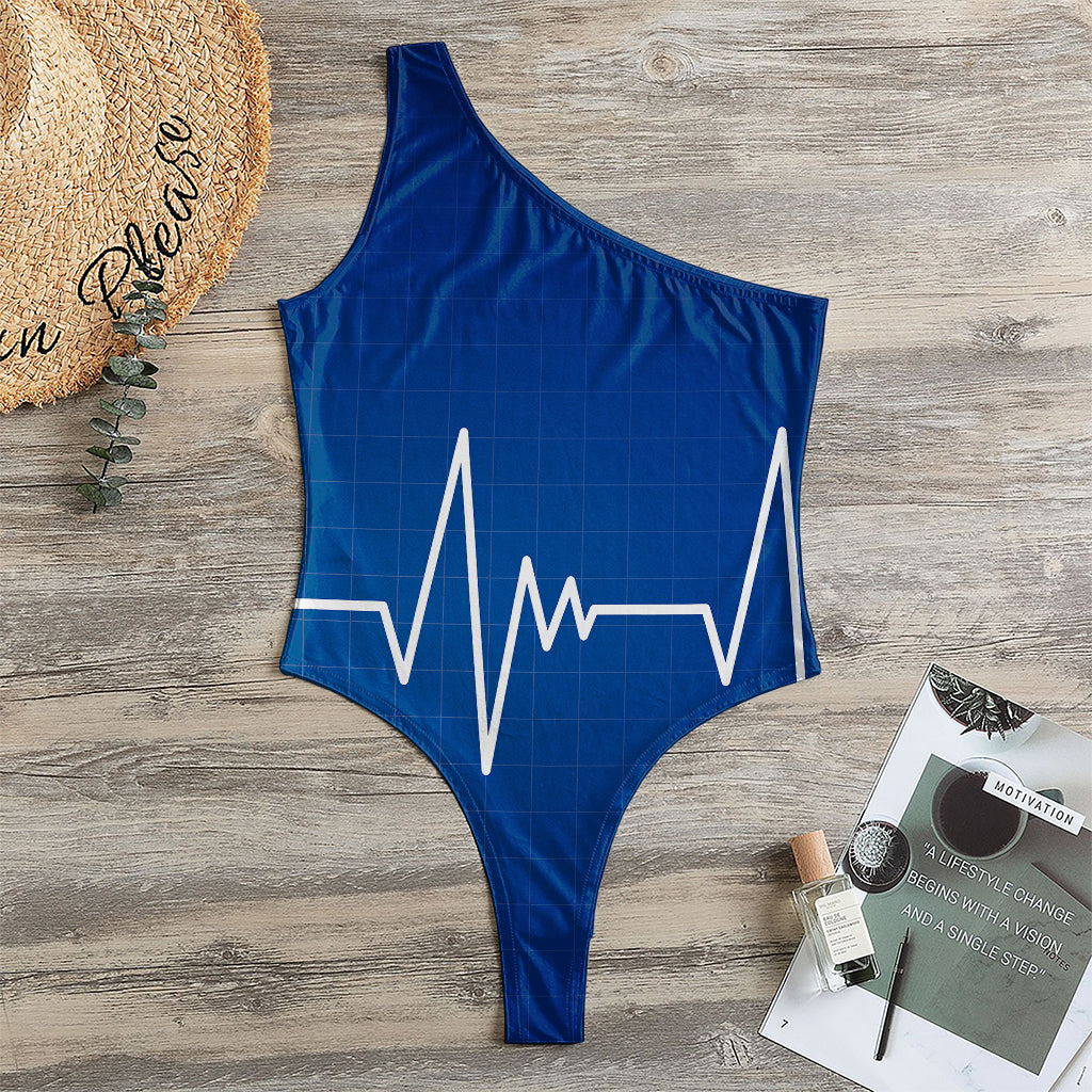 Heartbeat Cardiogram Print One Shoulder Bodysuit
