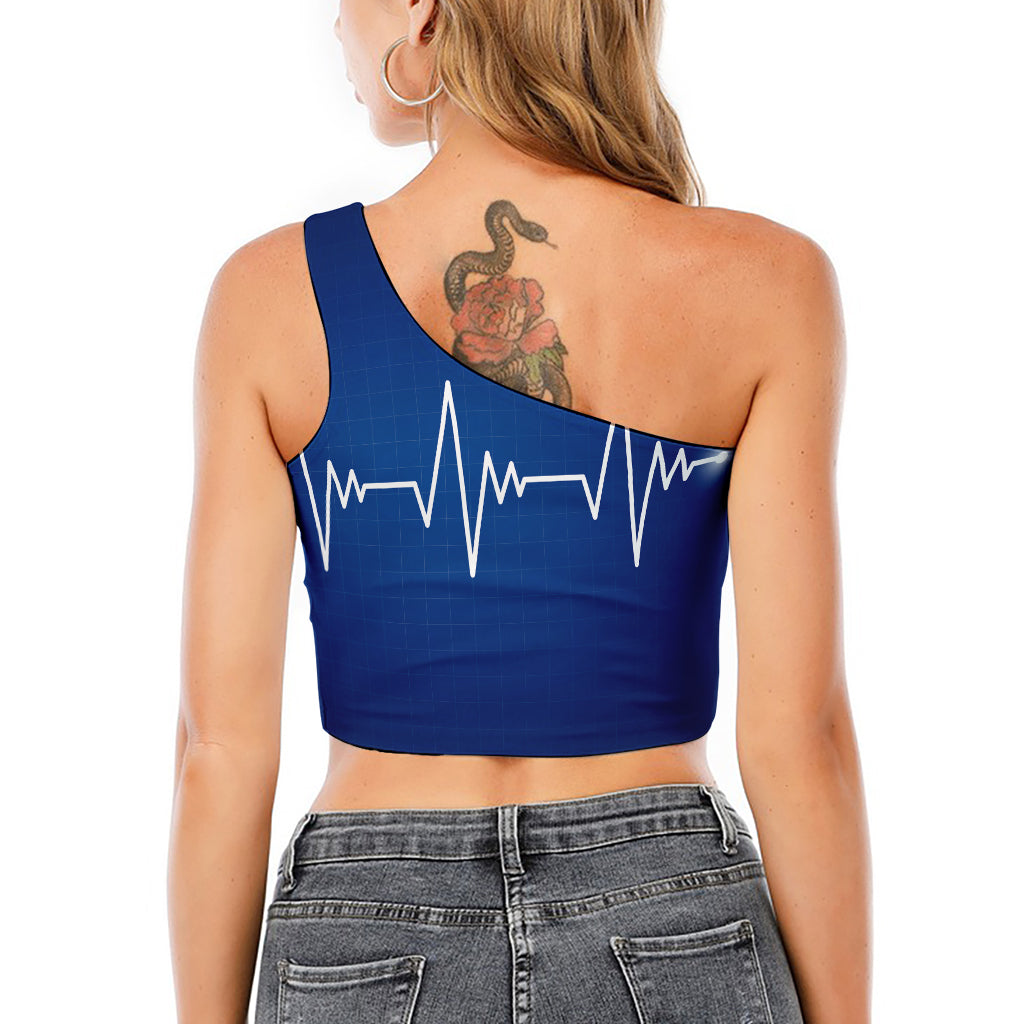 Heartbeat Cardiogram Print One Shoulder Crop Top