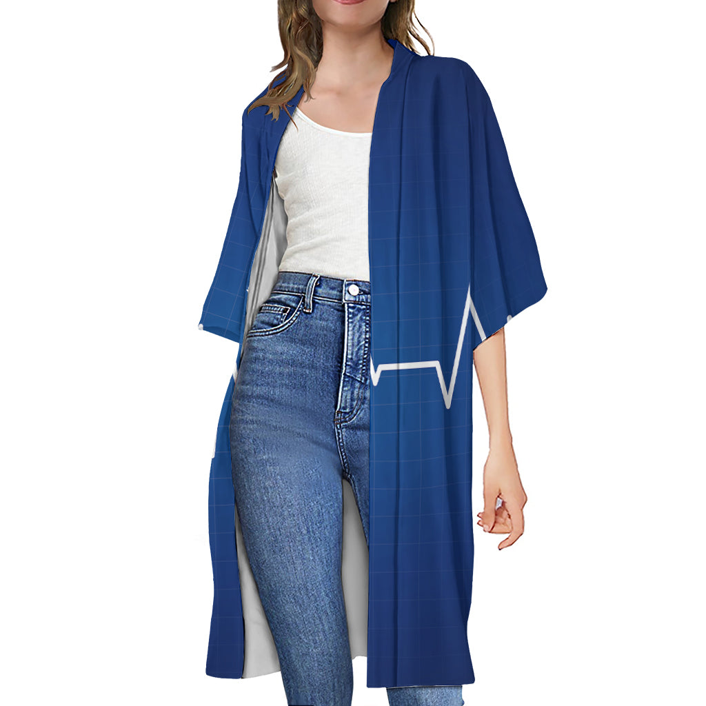 Heartbeat Cardiogram Print Open Front Beach Cover Up
