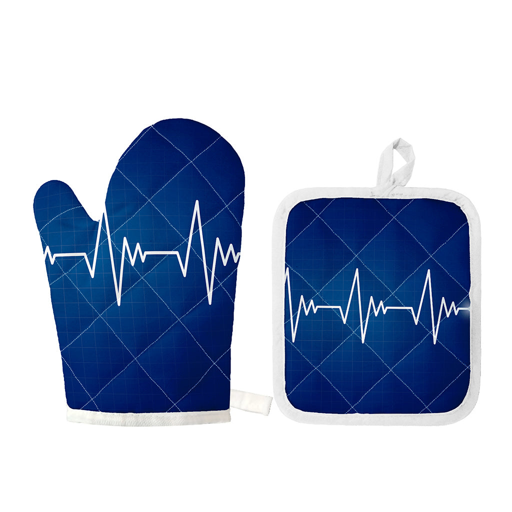 Heartbeat Cardiogram Print Oven Mitt And Pot Holder Set