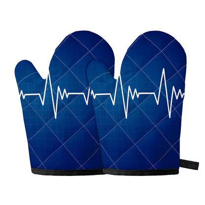 Heartbeat Cardiogram Print Oven Mitts