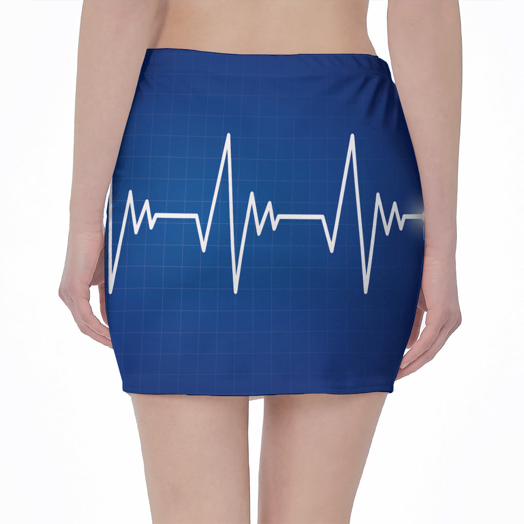 Heartbeat Cardiogram Print Pencil Mini Skirt
