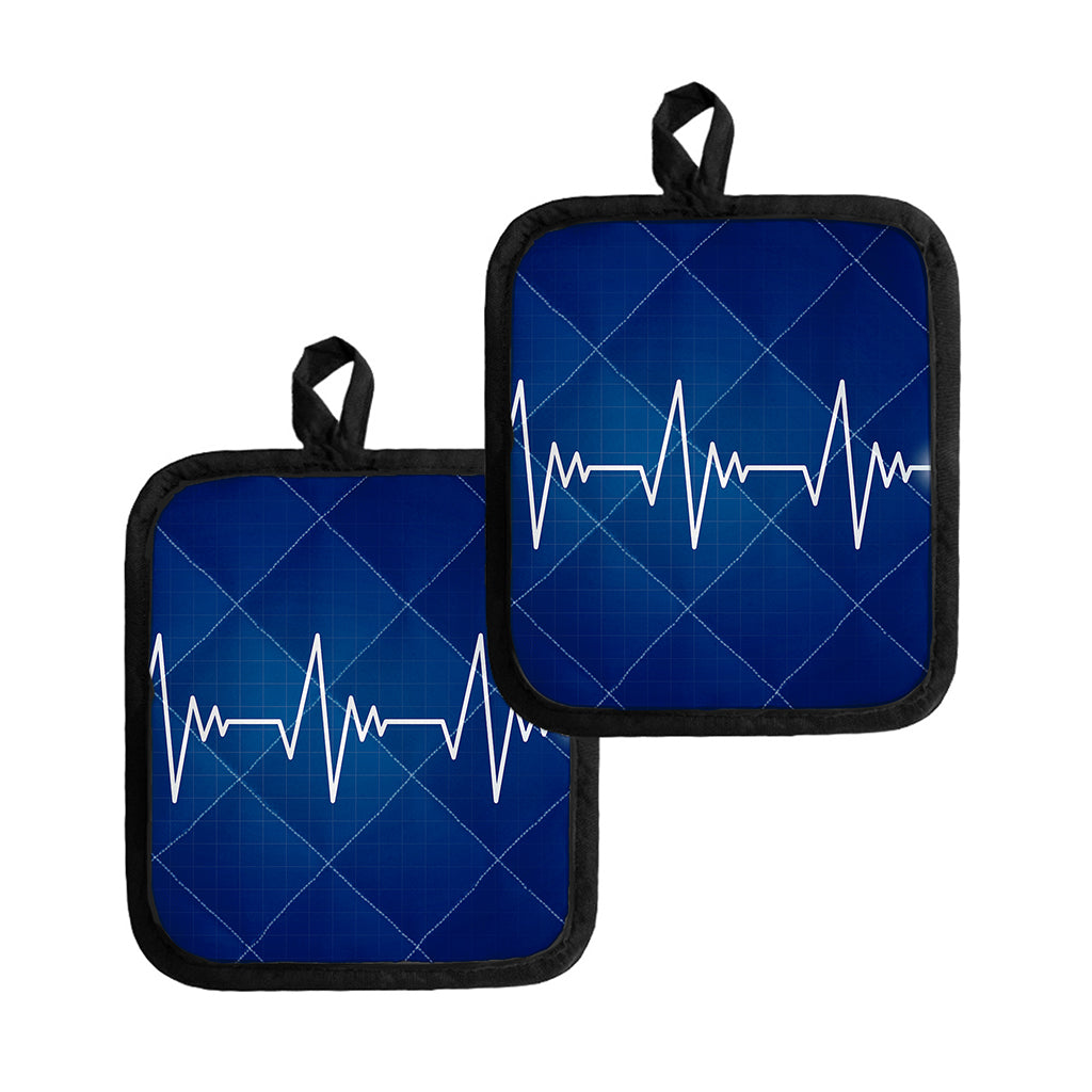 Heartbeat Cardiogram Print Pot Holders
