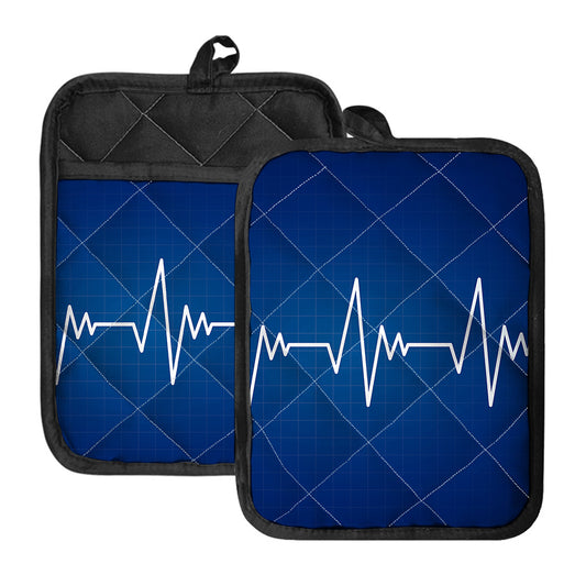 Heartbeat Cardiogram Print Pot Holders With Pocket