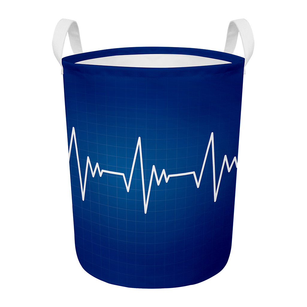 Heartbeat Cardiogram Print Round Laundry Basket