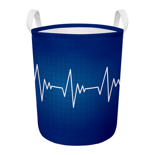 Heartbeat Cardiogram Print Round Laundry Basket