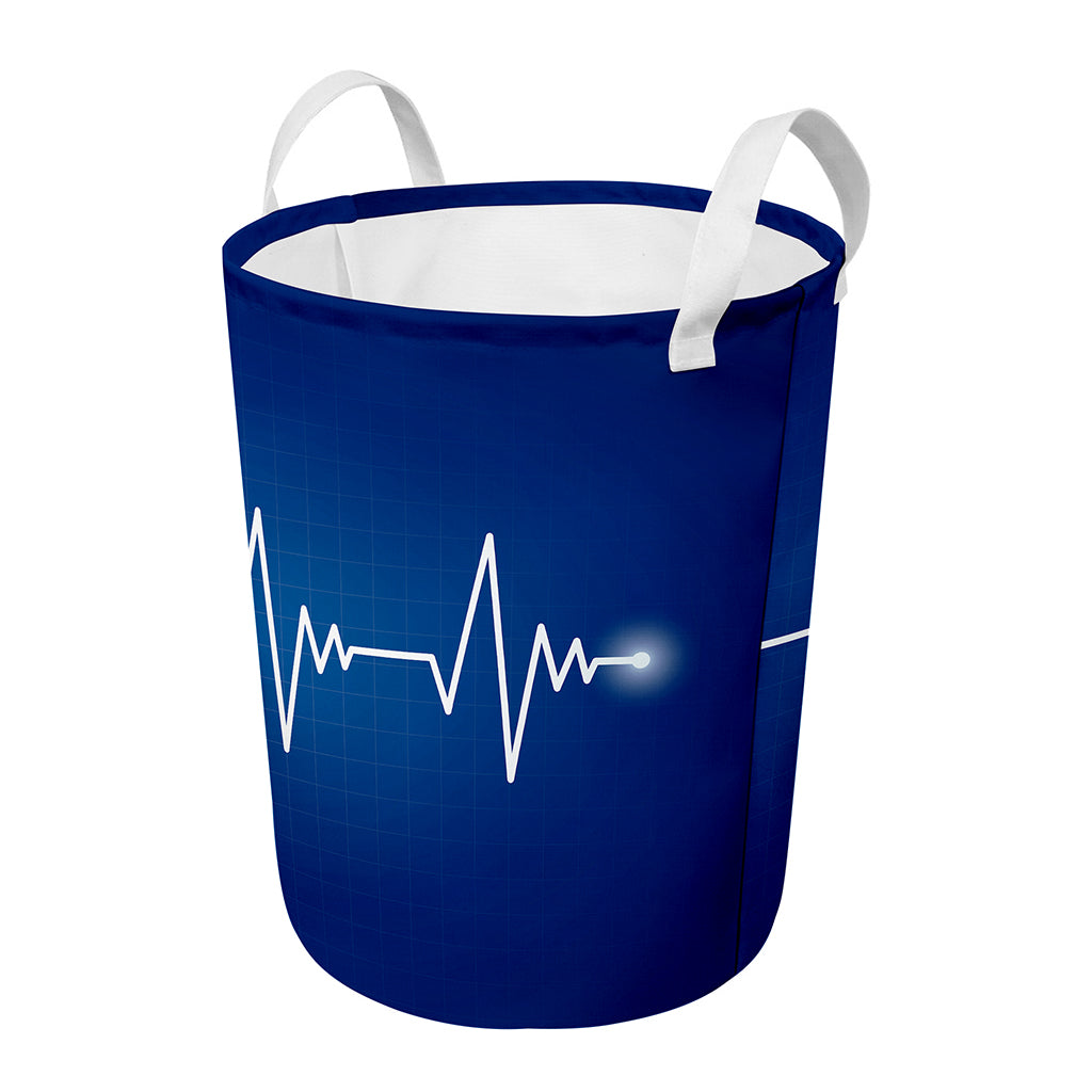 Heartbeat Cardiogram Print Round Laundry Basket