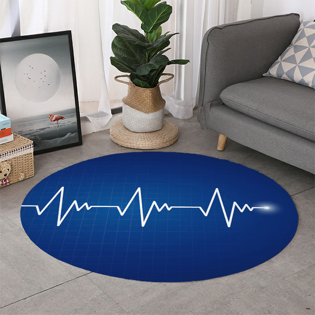 Heartbeat Cardiogram Print Round Rug