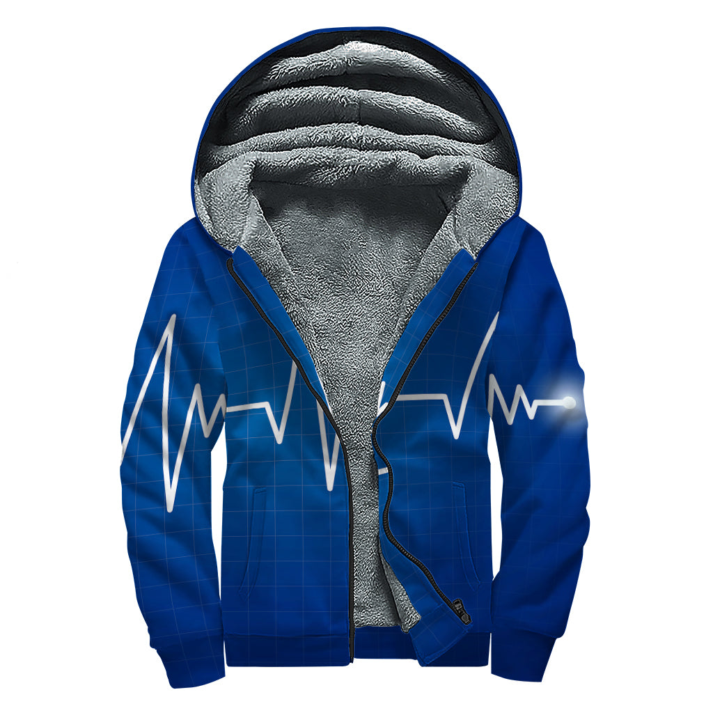 Heartbeat Cardiogram Print Sherpa Lined Zip Up Hoodie