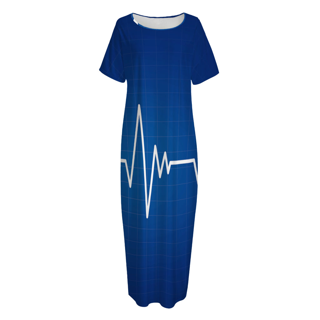 Heartbeat Cardiogram Print Short Sleeve Long Nightdress