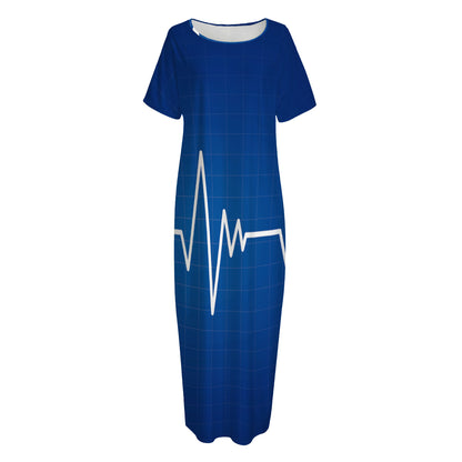 Heartbeat Cardiogram Print Short Sleeve Long Nightdress