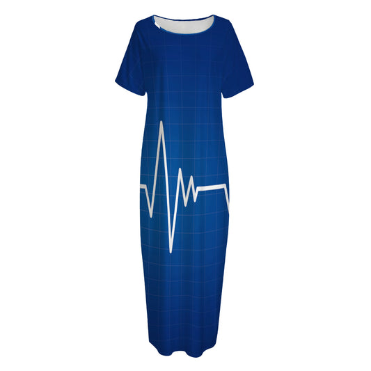 Heartbeat Cardiogram Print Short Sleeve Long Nightdress