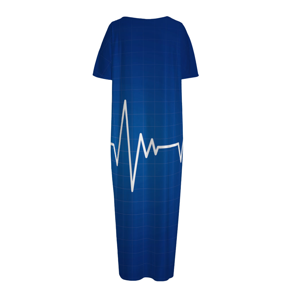 Heartbeat Cardiogram Print Short Sleeve Long Nightdress