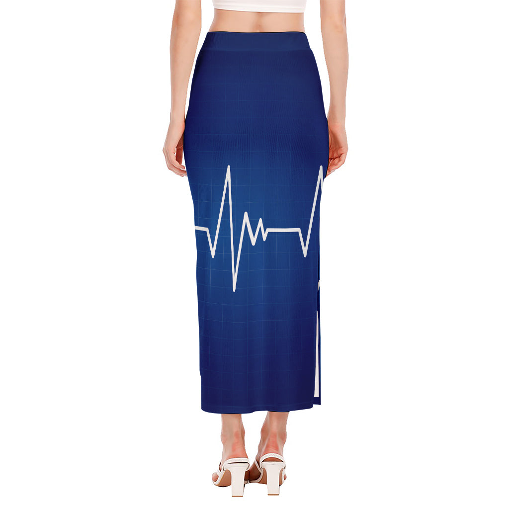 Heartbeat Cardiogram Print Side Slit Maxi Skirt