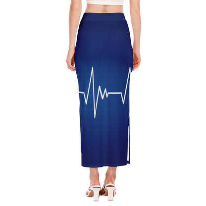 Heartbeat Cardiogram Print Side Slit Maxi Skirt