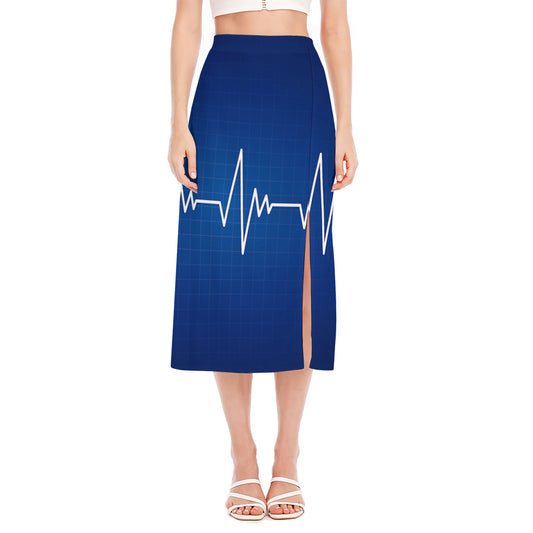 Heartbeat Cardiogram Print Side Slit Midi Skirt