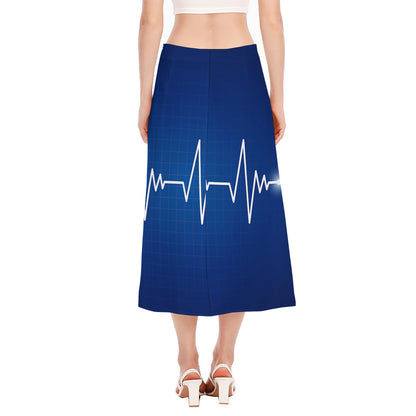 Heartbeat Cardiogram Print Side Slit Midi Skirt