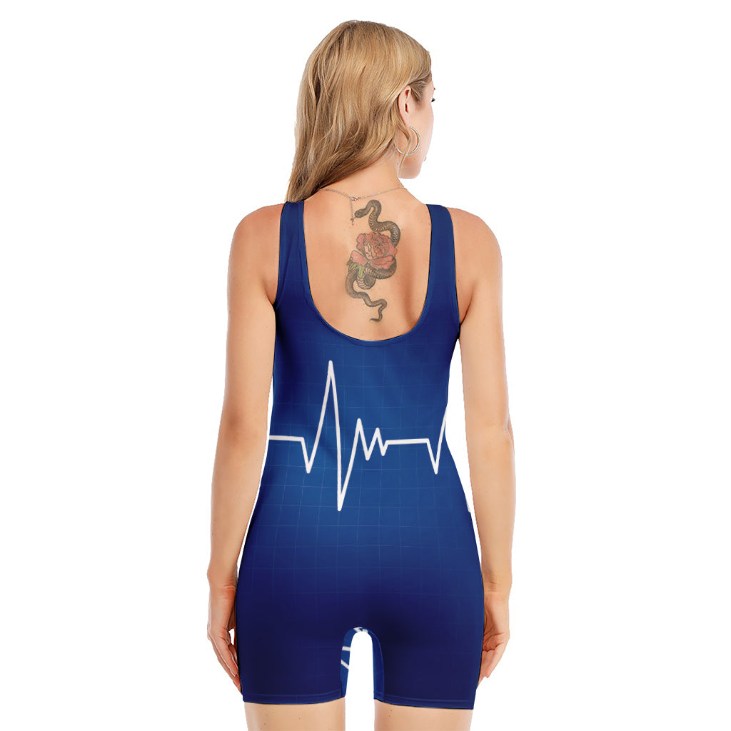 Heartbeat Cardiogram Print Sleeveless One Piece Swimsuit