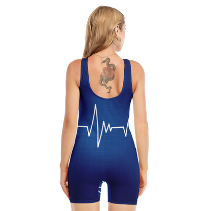 Heartbeat Cardiogram Print Sleeveless One Piece Swimsuit