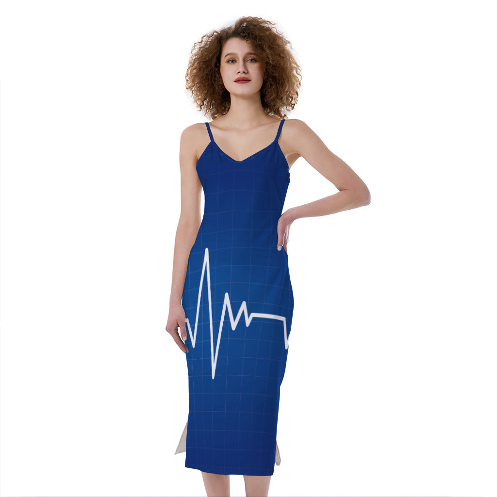 Heartbeat Cardiogram Print Slim Fit Midi Cami Dress
