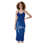 Heartbeat Cardiogram Print Slim Fit Midi Cami Dress