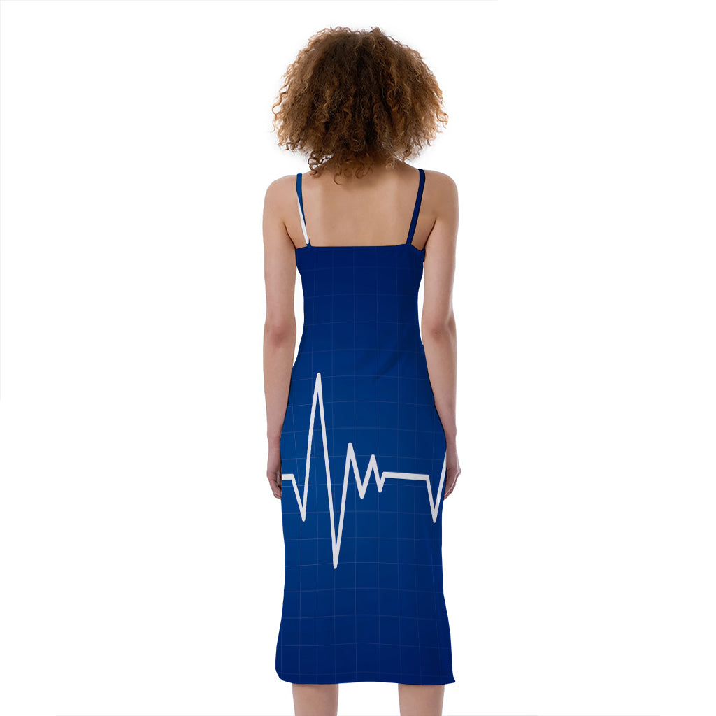Heartbeat Cardiogram Print Slim Fit Midi Cami Dress