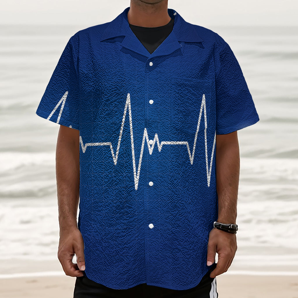 Heartbeat Cardiogram Print Textured Short Sleeve Shirt