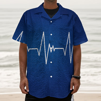 Heartbeat Cardiogram Print Textured Short Sleeve Shirt