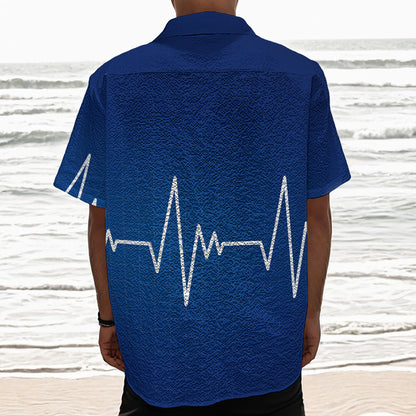 Heartbeat Cardiogram Print Textured Short Sleeve Shirt