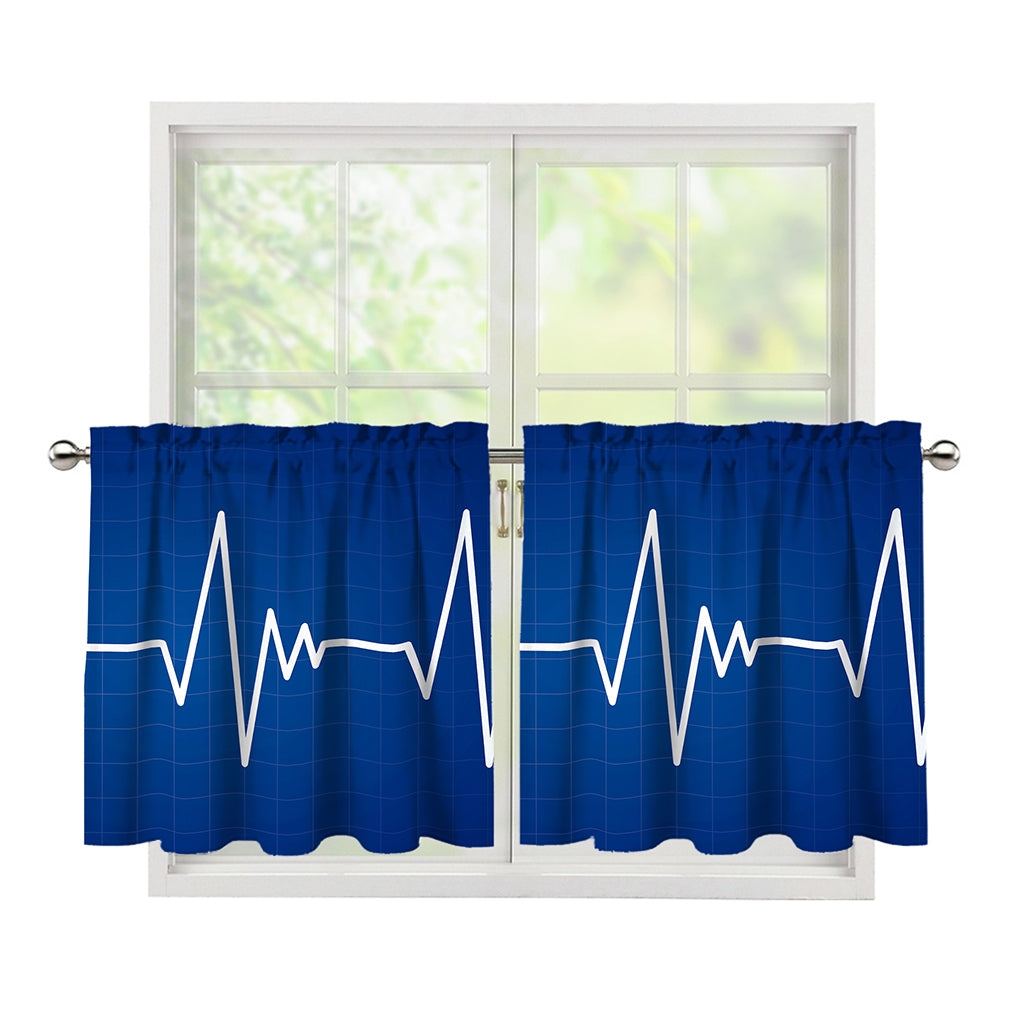 Heartbeat Cardiogram Print Tier Curtains