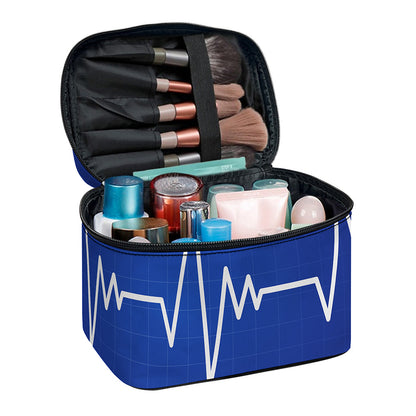 Heartbeat Cardiogram Print Travel Makeup Bag