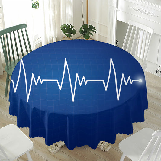 Heartbeat Cardiogram Print Waterproof Round Tablecloth