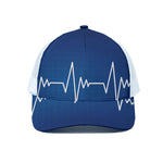 Heartbeat Cardiogram Print White Mesh Trucker Cap