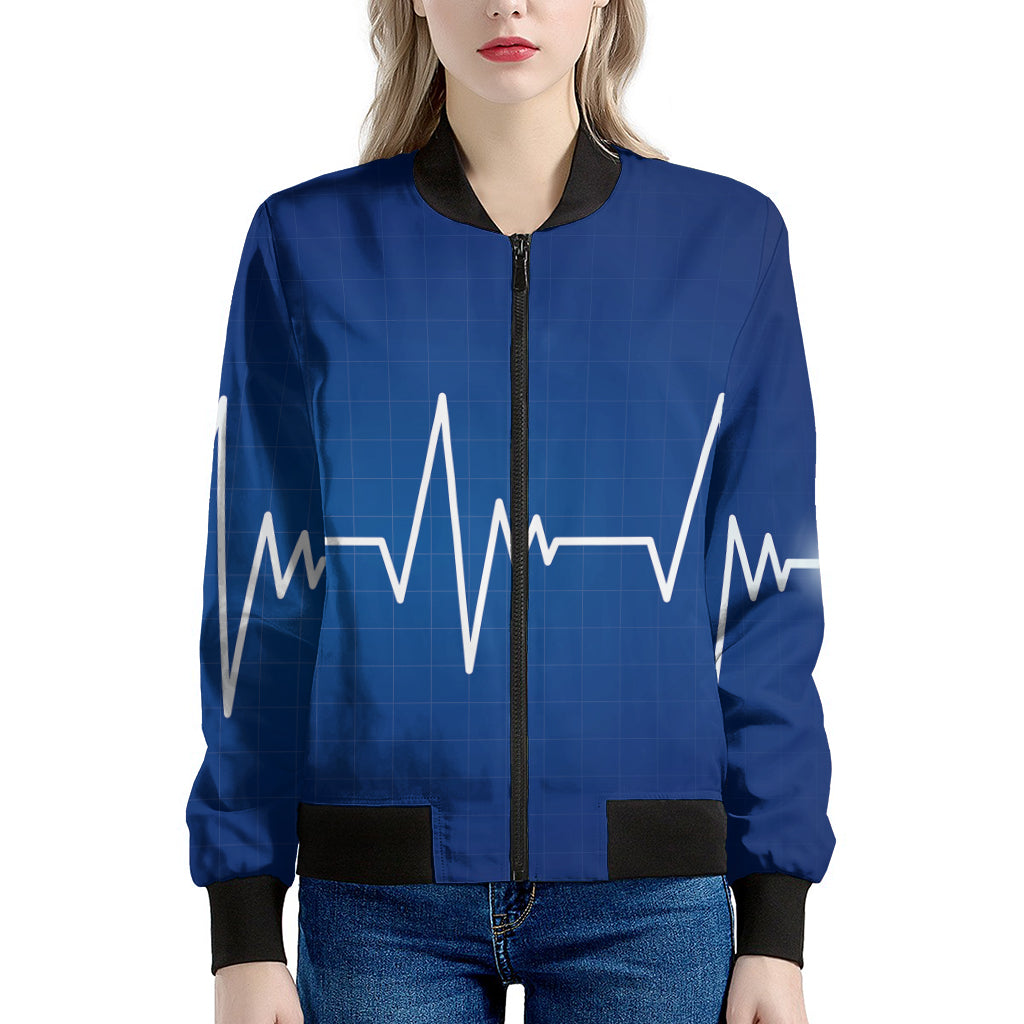 Heartbeat Cardiogram Print Women's Bomber Jacket