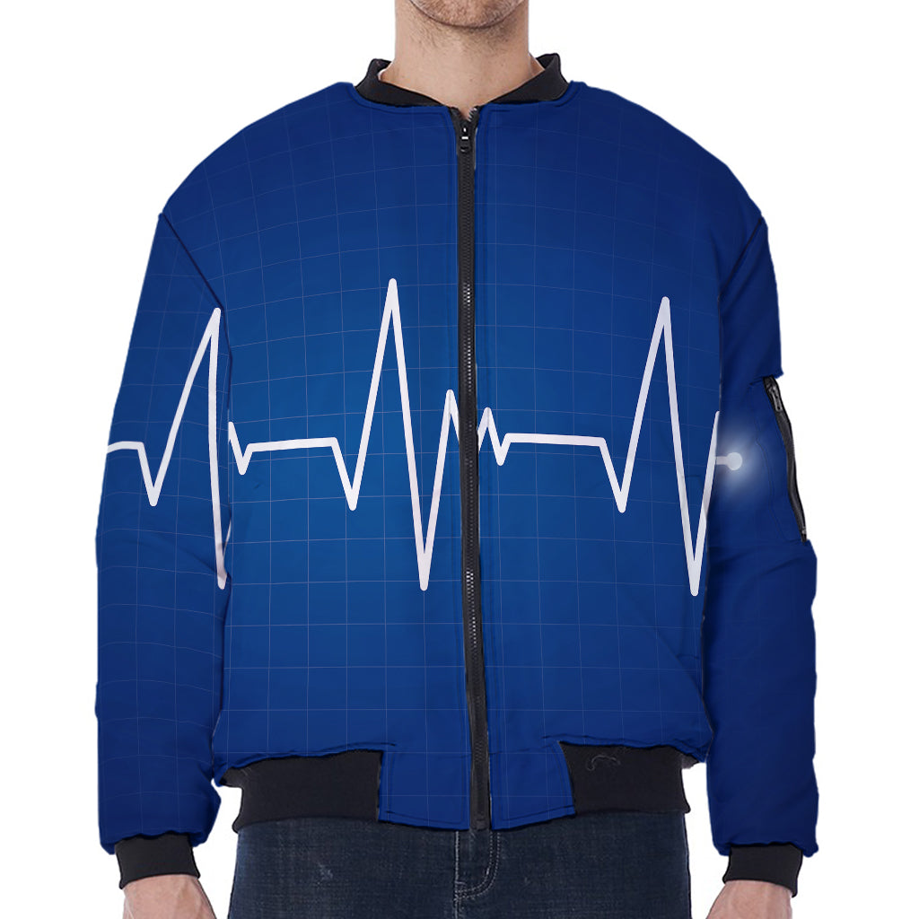 Heartbeat Cardiogram Print Zip Sleeve Bomber Jacket