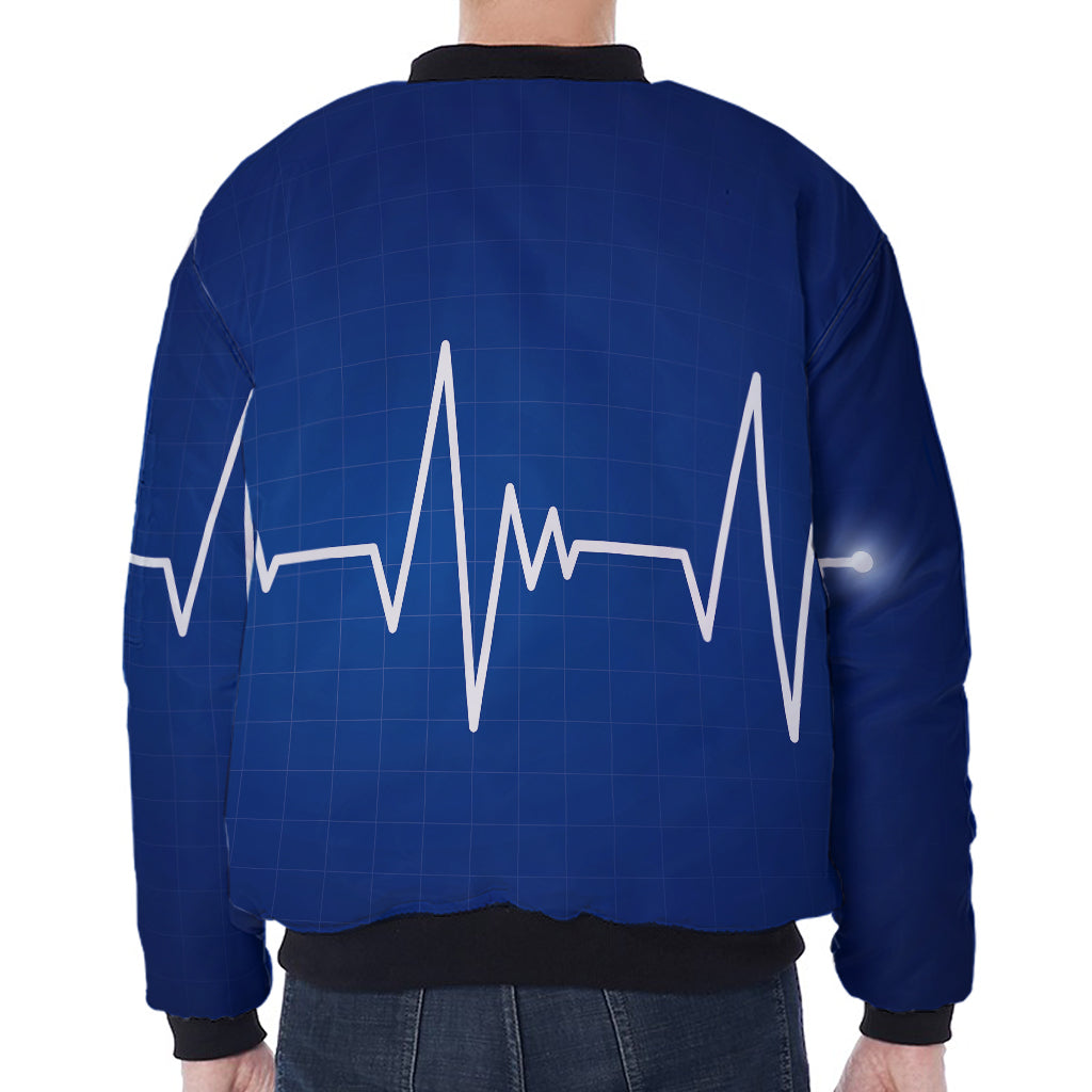 Heartbeat Cardiogram Print Zip Sleeve Bomber Jacket