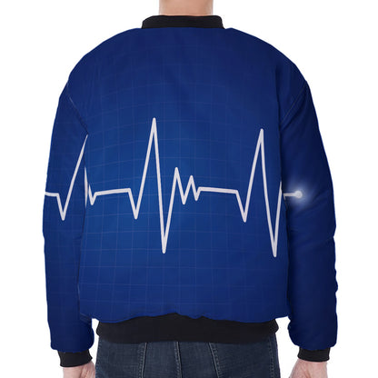 Heartbeat Cardiogram Print Zip Sleeve Bomber Jacket