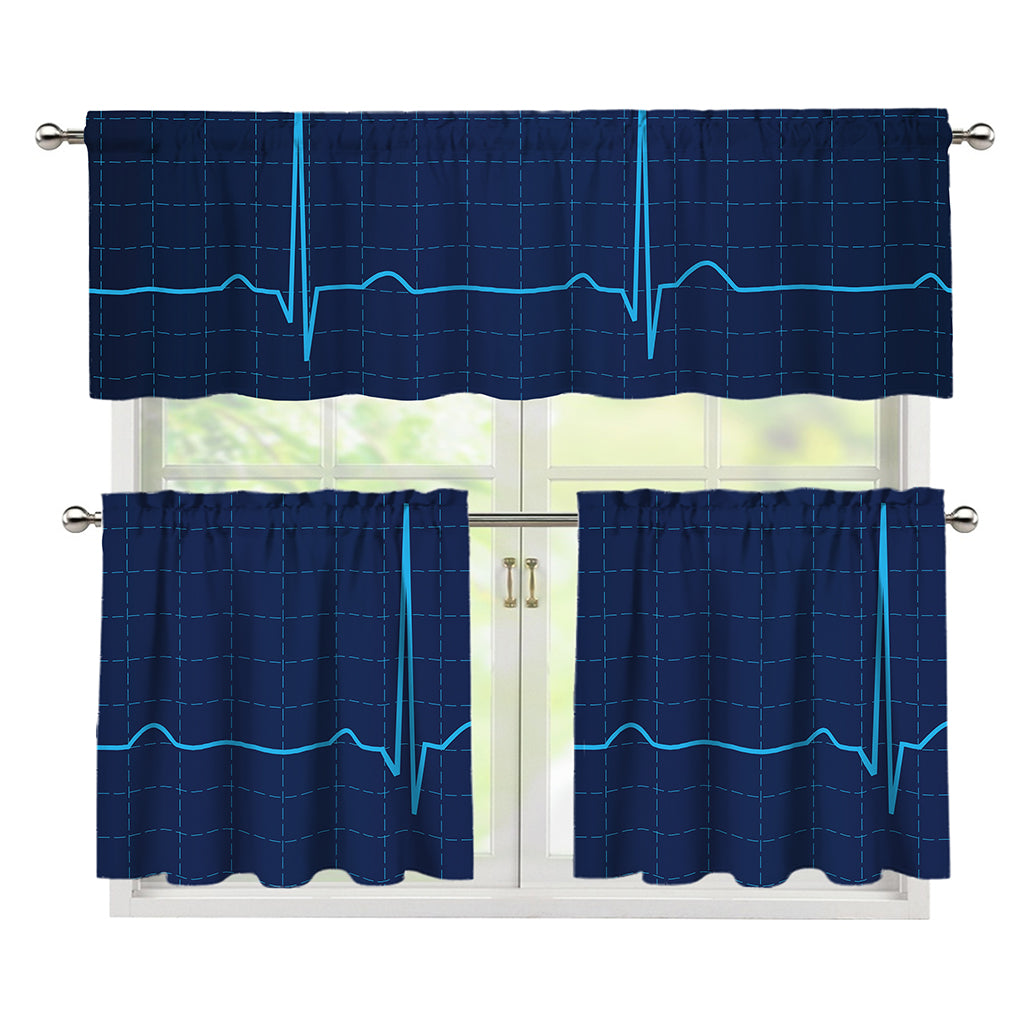Heartbeat Electrocardiogram Print 3 Piece Kitchen Curtains