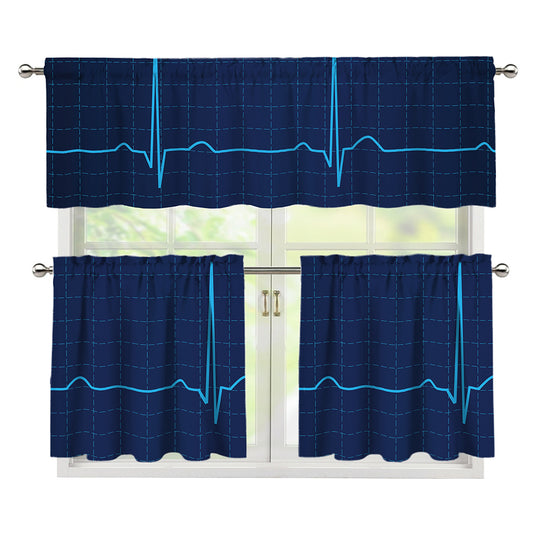 Heartbeat Electrocardiogram Print 3 Piece Kitchen Curtains