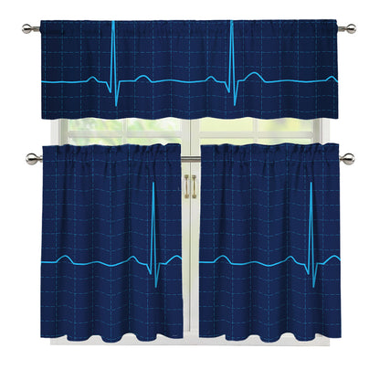 Heartbeat Electrocardiogram Print 3 Piece Kitchen Curtains