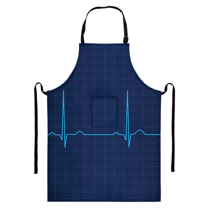 Heartbeat Electrocardiogram Print Bib Apron With Pocket