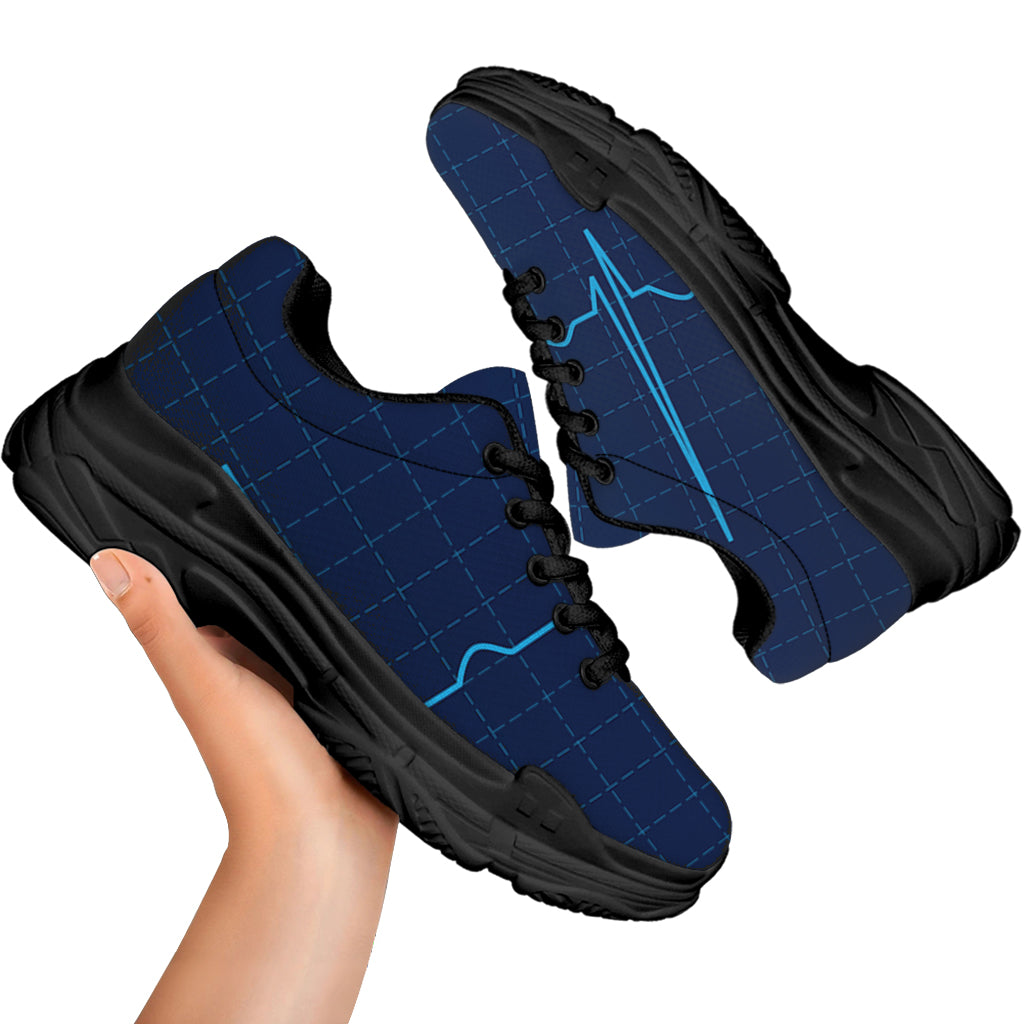 Heartbeat Electrocardiogram Print Black Chunky Shoes